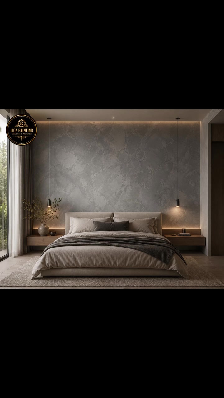 Grey Venetian plaster bedroom design inspiration
